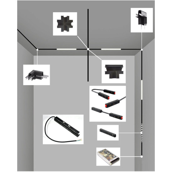 Conector track 90 grade 26mm aplicat tavan magnetic MONDO LUCE