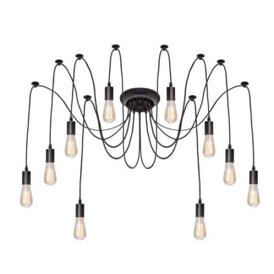 Loft chandelier pauc spider1,8M E27 10 output metal black PVC