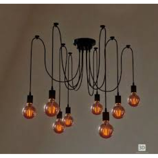 Loft chandelier pauc spider1,8M E27 10 output metal black PVC