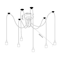 Hanging spider chandelier 6XE27 40X200X1300mm black without bulbs