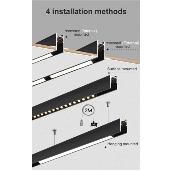 Linear magnetic projector matte led 90CM 25W 4000K 2500LM 48V osram chip CRI90 black