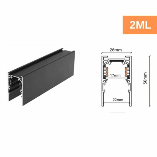 Track applied magnetic rail 22mm 2m 48VDC black