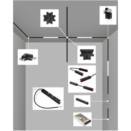 Sina track magnetic incastrată  26mm 1M 48V negru