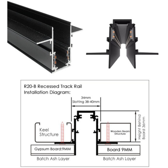 Sina track magnetic incastrată  26mm 1M 48V negru