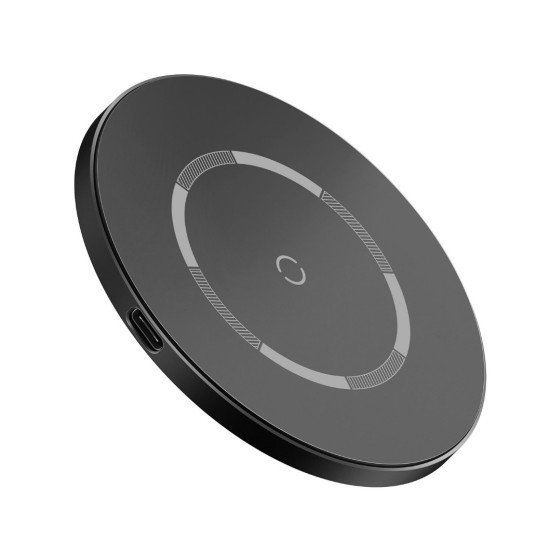Baseus simple wireless charger with magnet, 15W, supports QC & PD charging, USB-C, Black